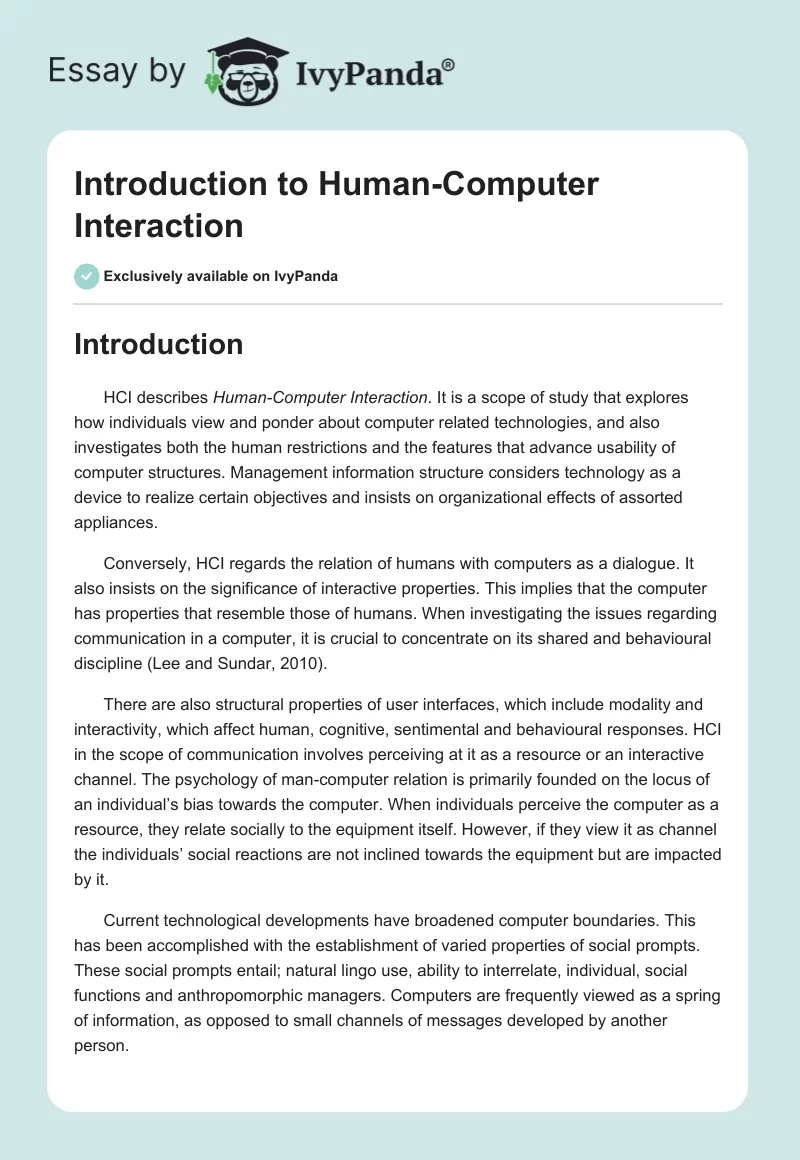 Introduction to Human-Computer Interaction. Page 1