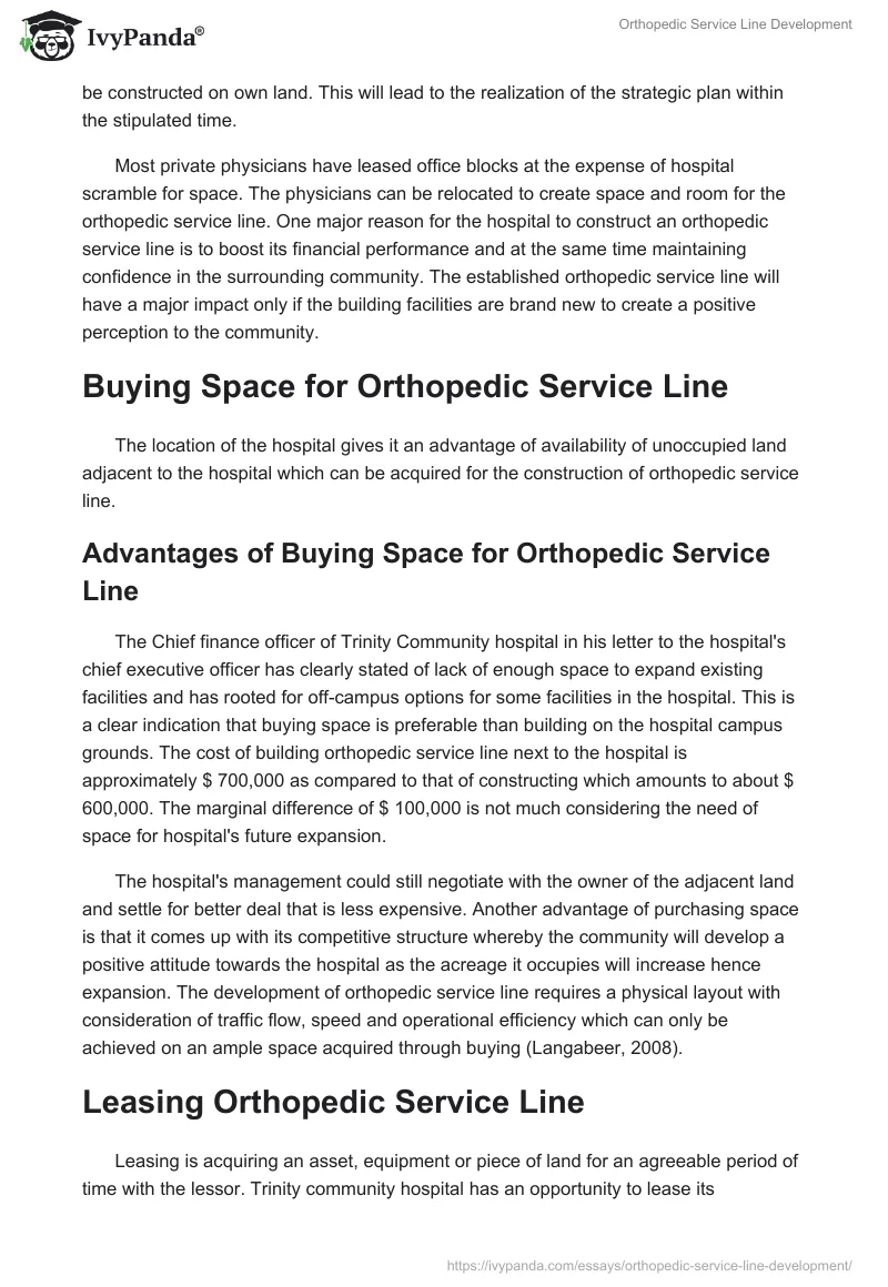 Orthopedic Service Line Development. Page 2