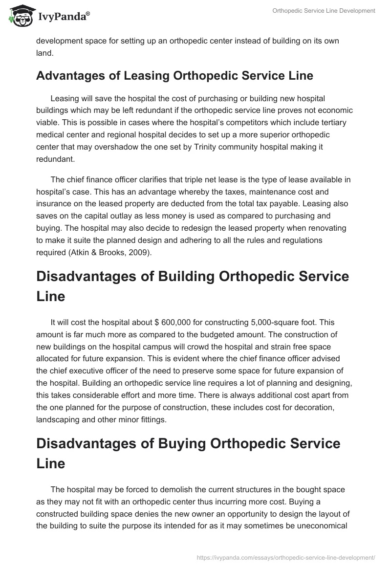 Orthopedic Service Line Development. Page 3
