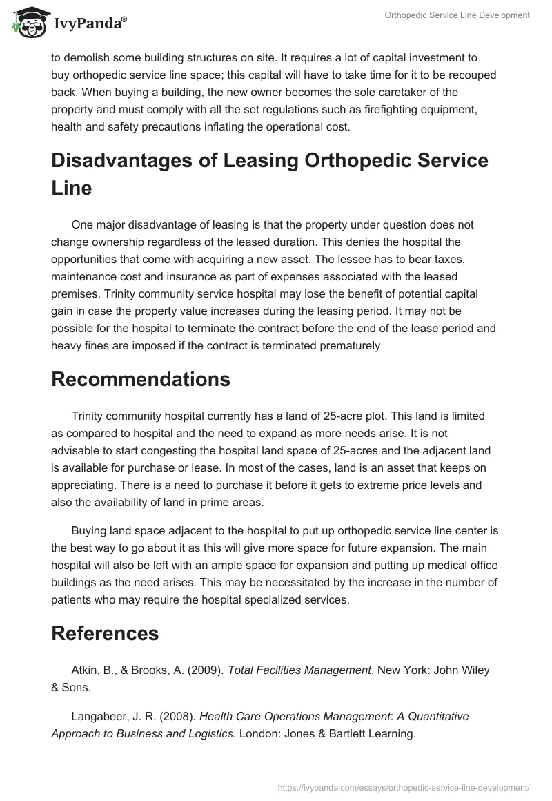 Orthopedic Service Line Development. Page 4