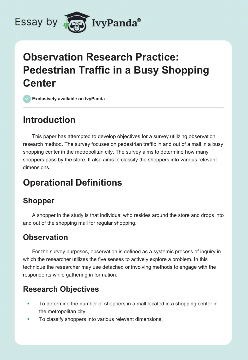 Observation Research Practice: Pedestrian Traffic in a Busy Shopping Center. Page 1