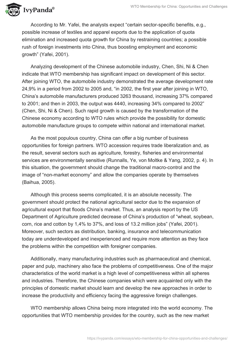 WTO Membership for China: Opportunities and Challenges. Page 2