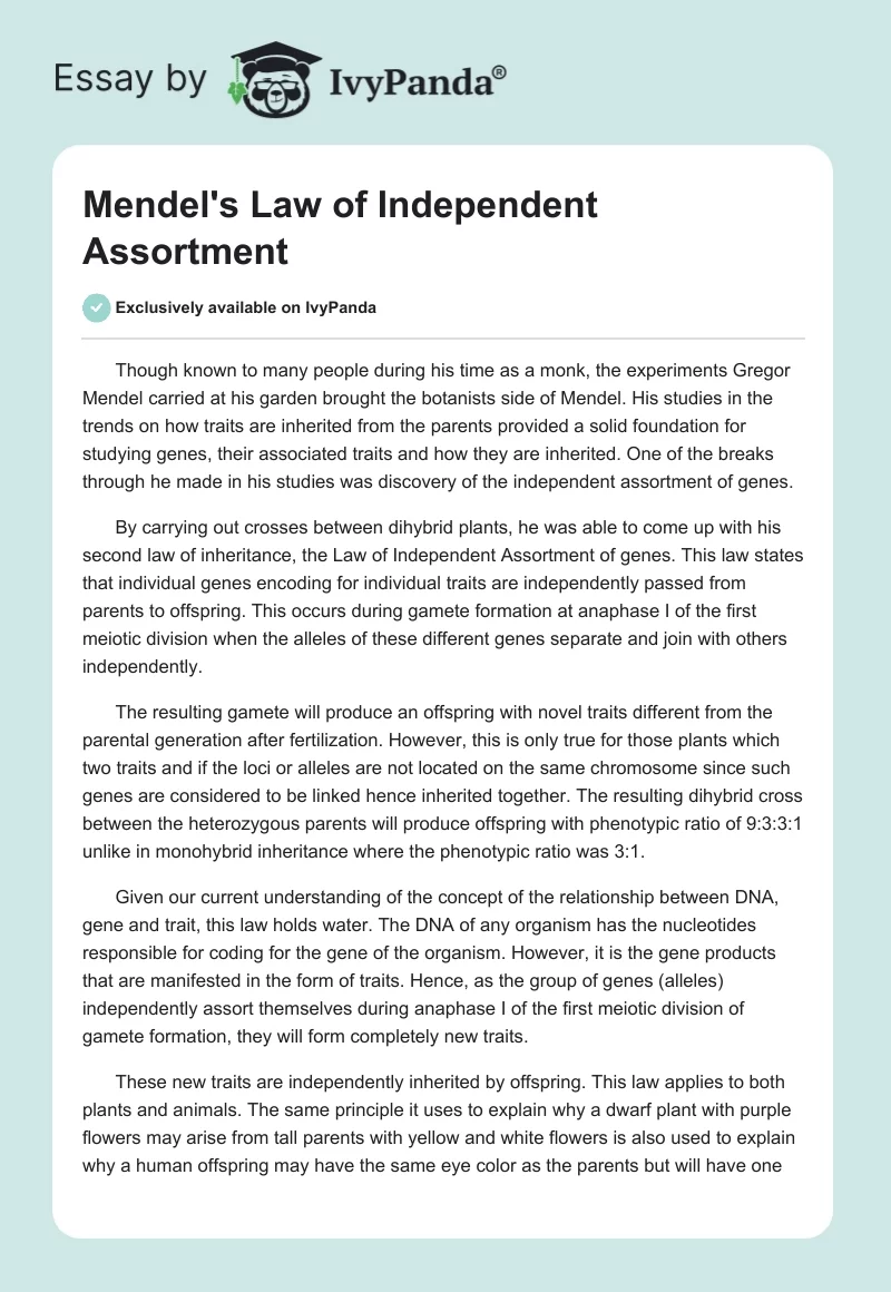 Mendel's Law of Independent Assortment. Page 1