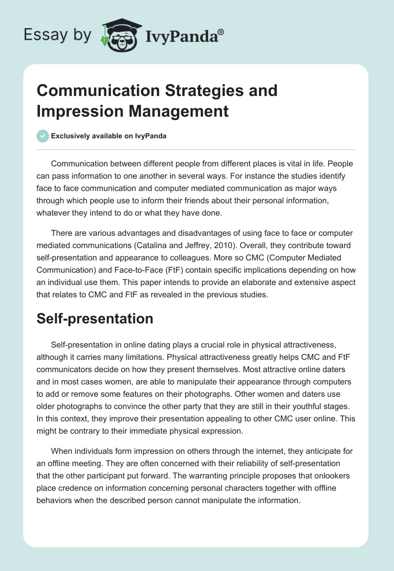 Communication Strategies and Impression Management. Page 1