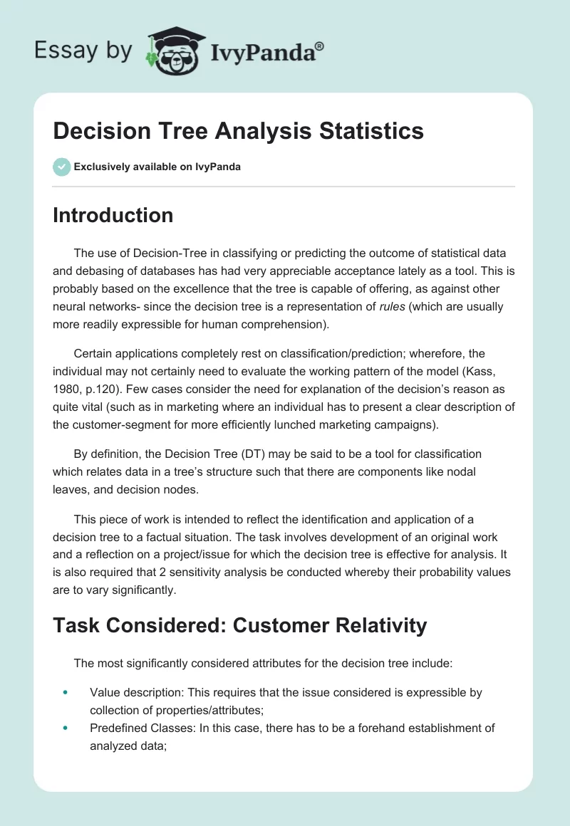 Decision Tree Analysis Statistics. Page 1