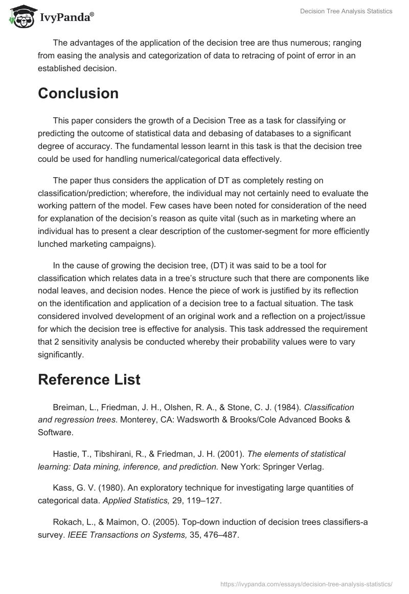 Decision Tree Analysis Statistics. Page 4