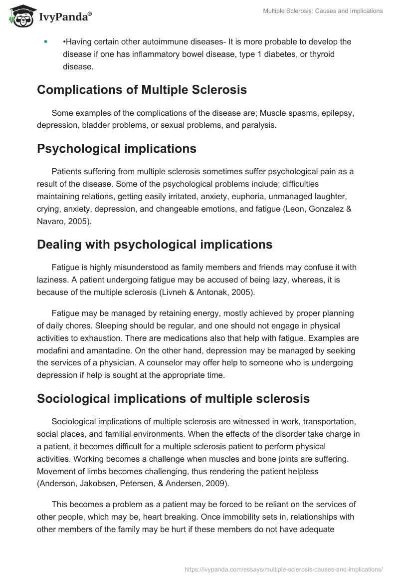 Multiple Sclerosis: Causes and Implications. Page 5