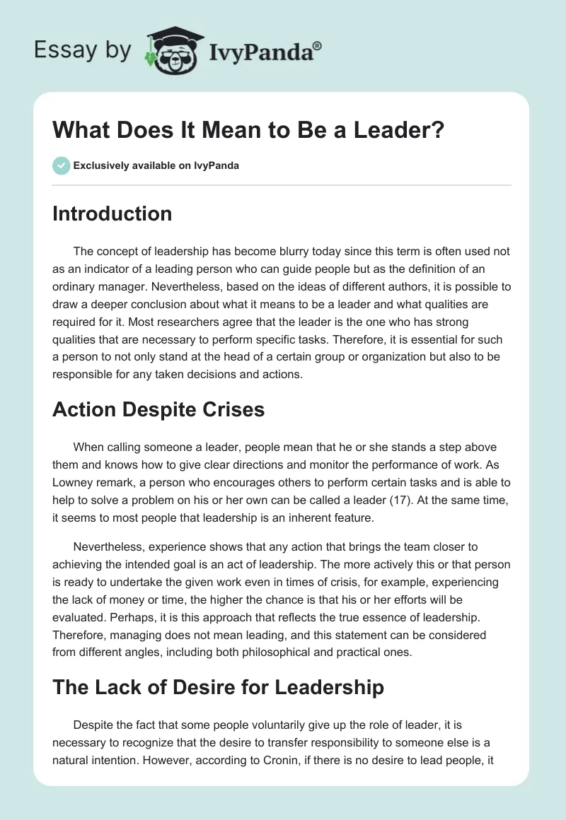 What Does It Mean to Be a Leader?. Page 1