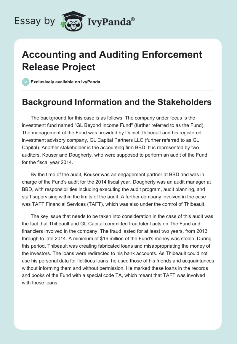 Accounting and Auditing Enforcement Release Project. Page 1