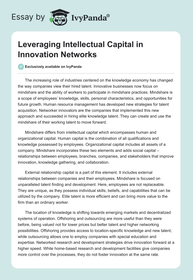 Leveraging Intellectual Capital in Innovation Networks. Page 1