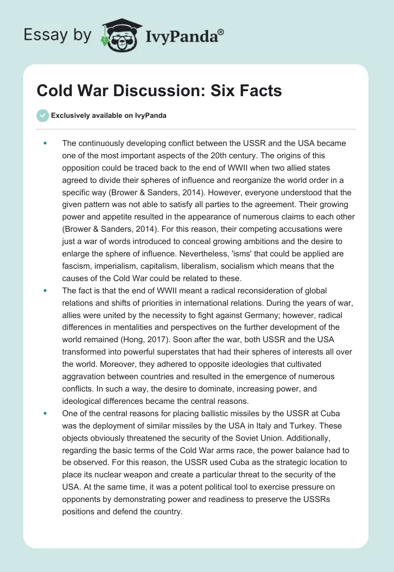 Cold War Discussion: Six Facts. Page 1