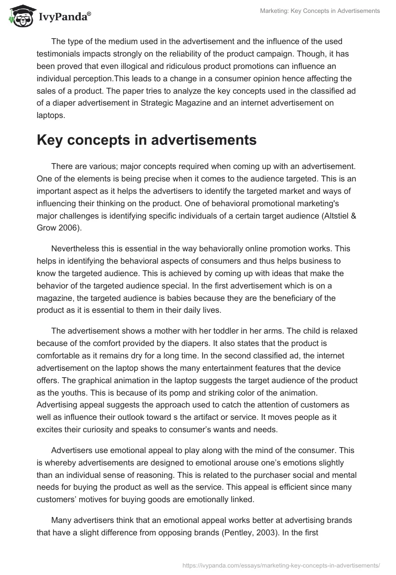 Marketing: Key Concepts in Advertisements. Page 3