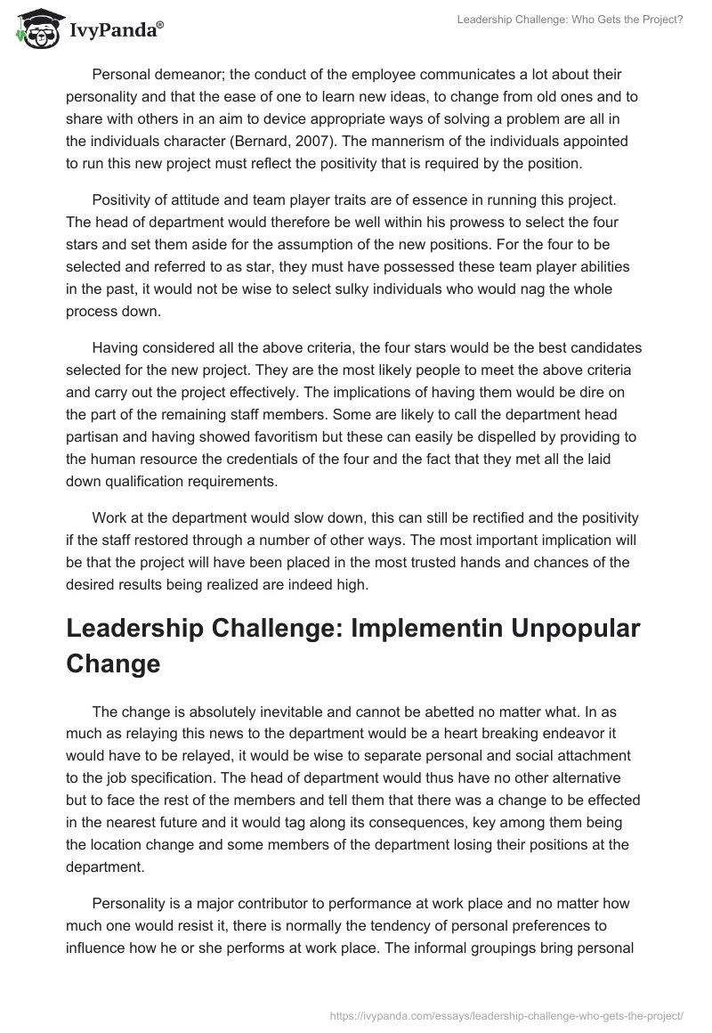 Leadership Challenge: Who Gets the Project?. Page 2