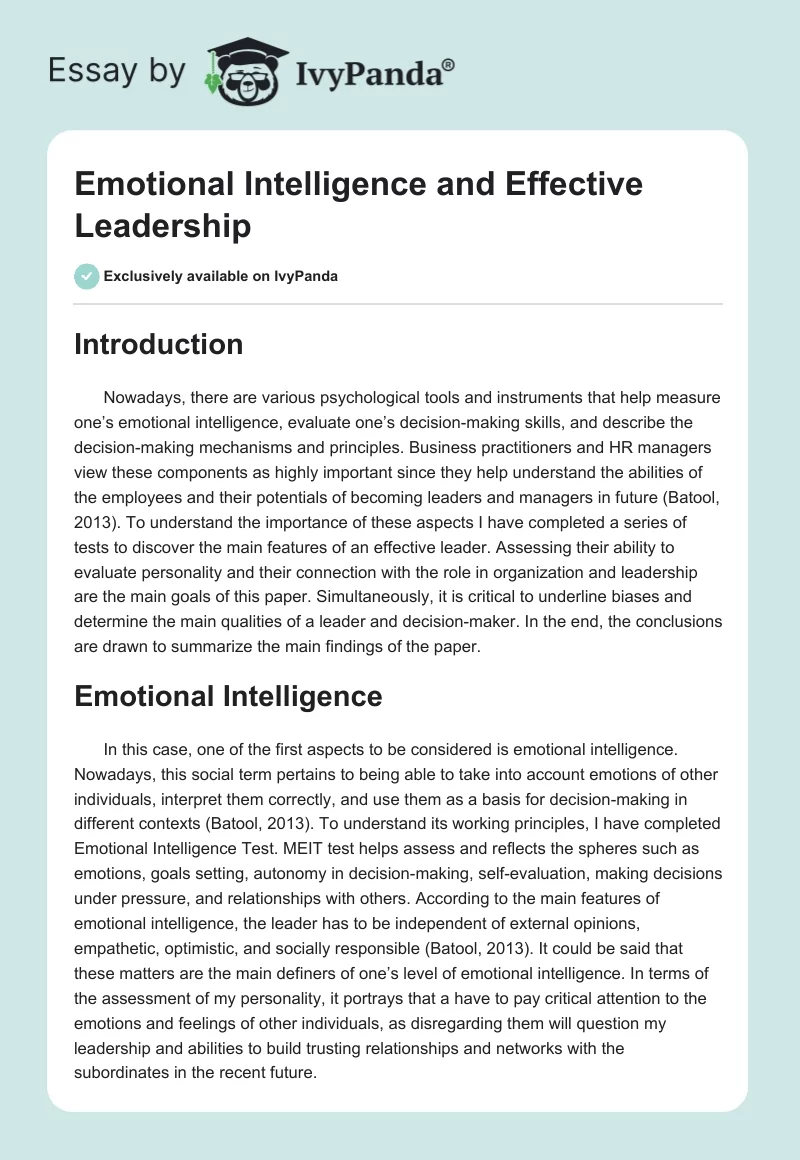 Emotional Intelligence and Effective Leadership. Page 1