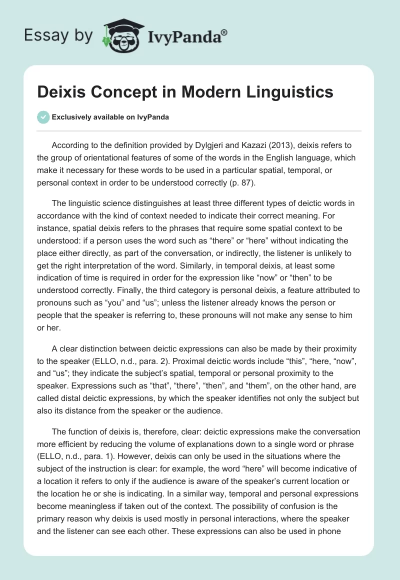 Deixis Concept in Modern Linguistics. Page 1