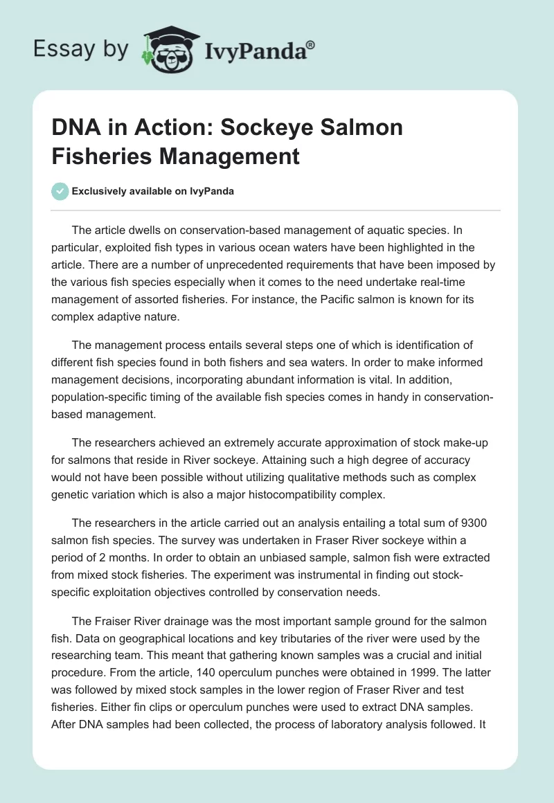 DNA in Action: Sockeye Salmon Fisheries Management. Page 1