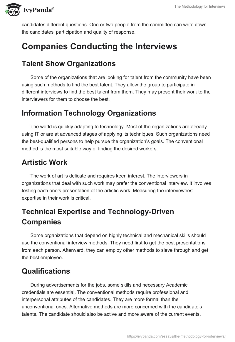 The Methodology for Interviews. Page 2