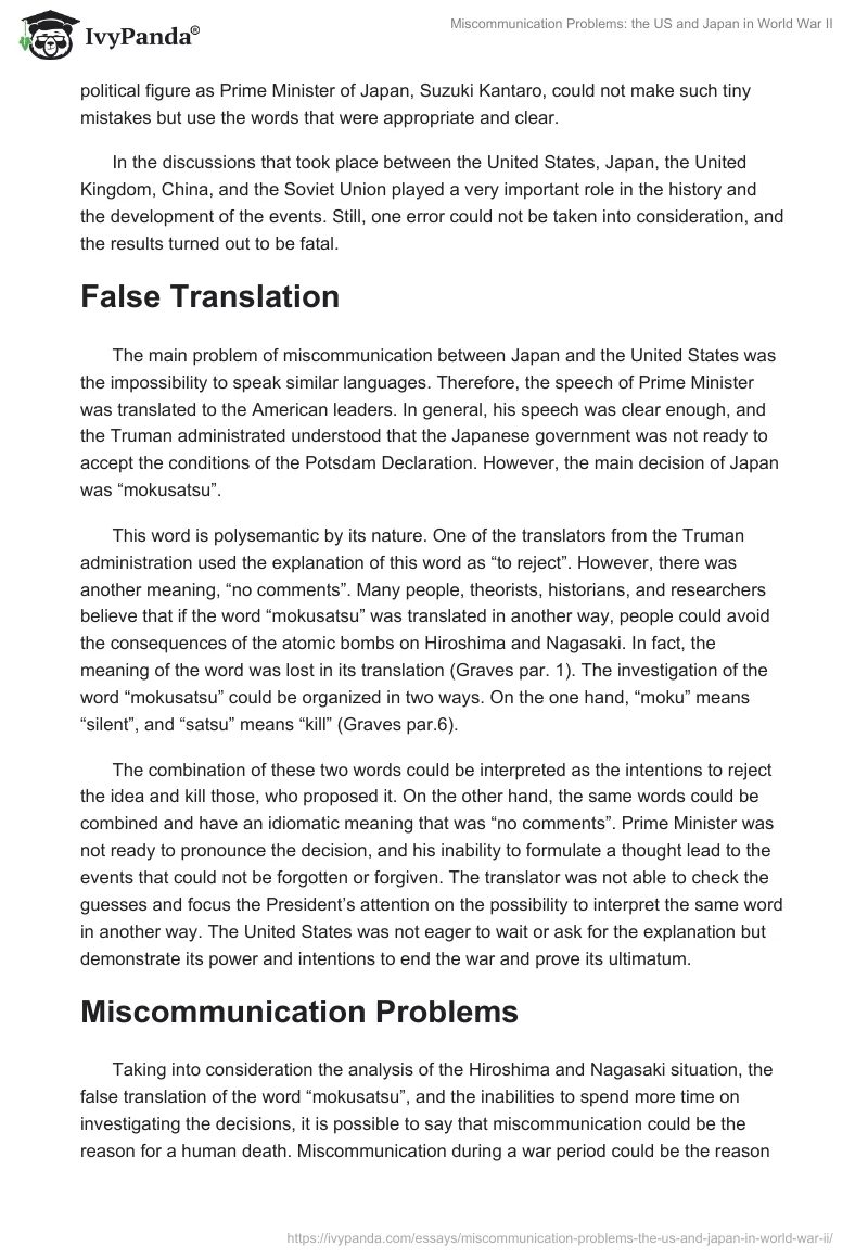 Miscommunication Problems: the US and Japan in World War II. Page 3