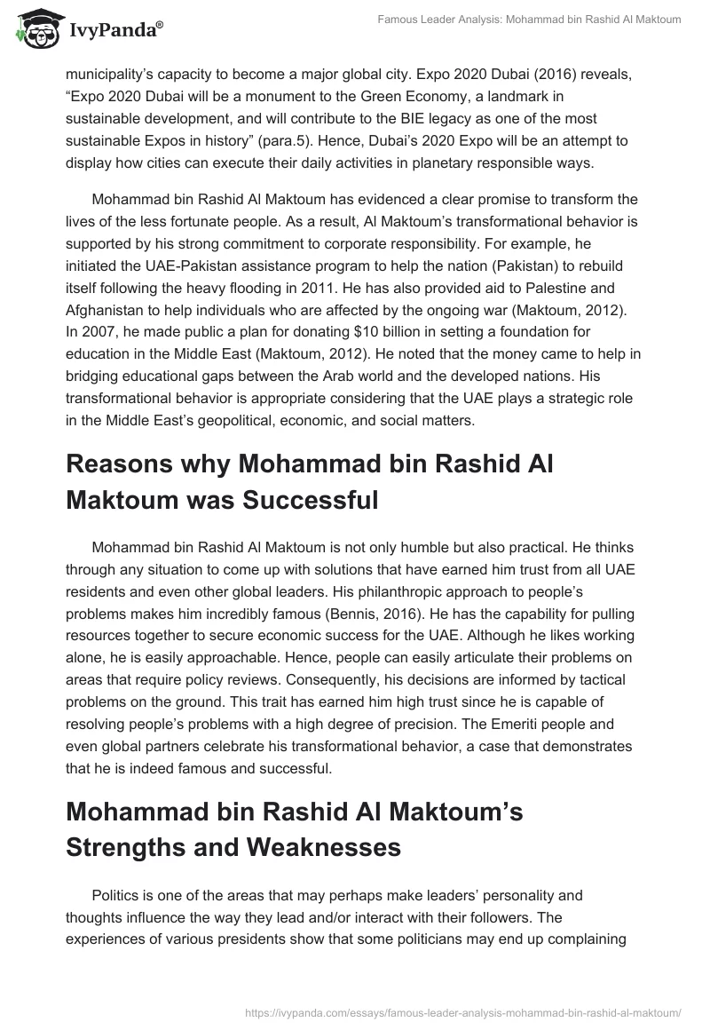 Famous Leader Analysis: Mohammad bin Rashid Al Maktoum. Page 2