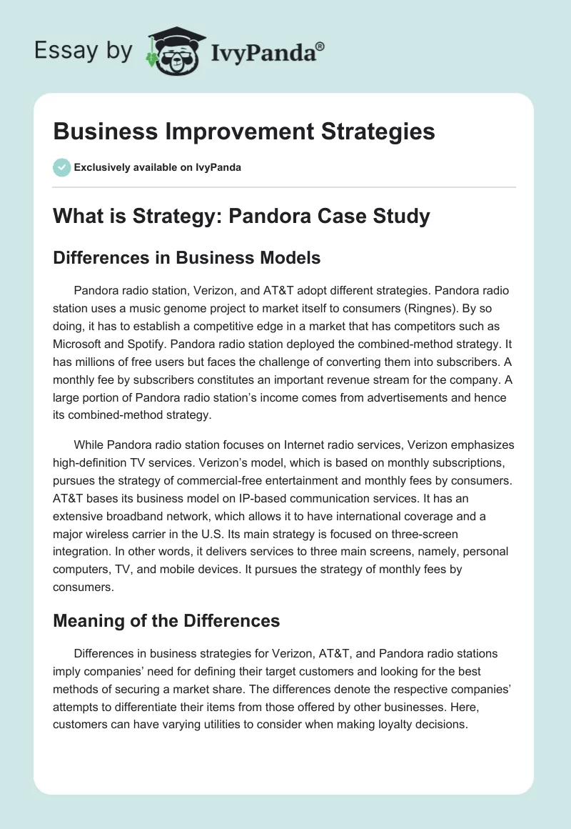 Business Improvement Strategies. Page 1