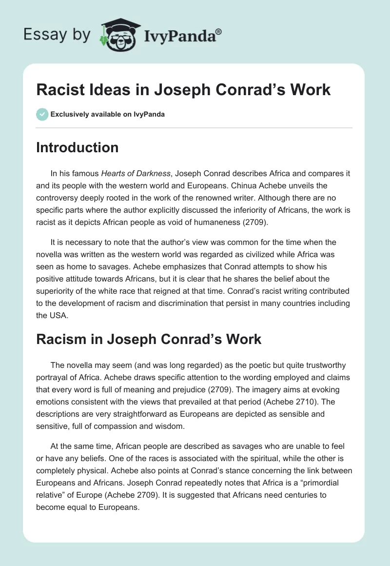 Racist Ideas in Joseph Conrad’s Work. Page 1