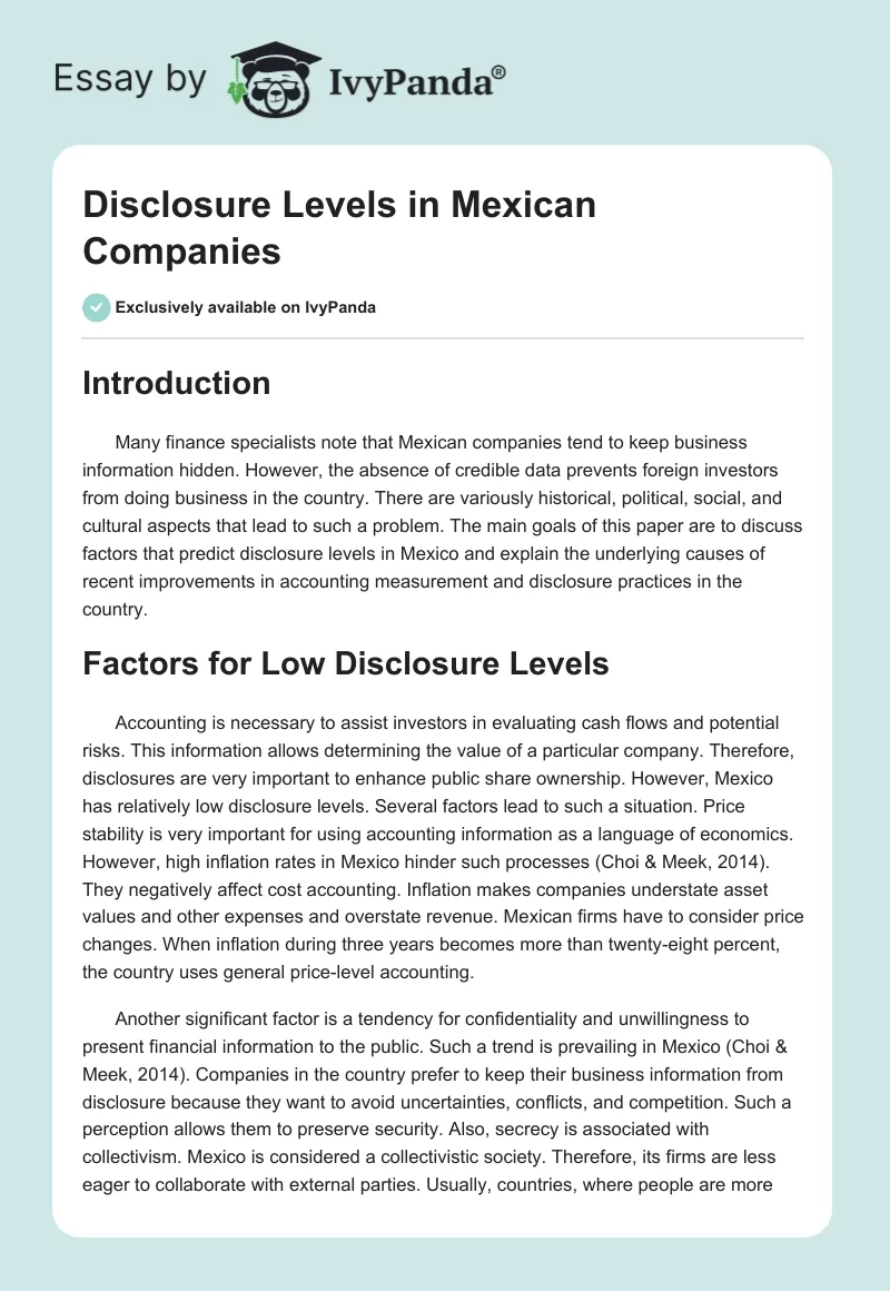 Disclosure Levels in Mexican Companies. Page 1