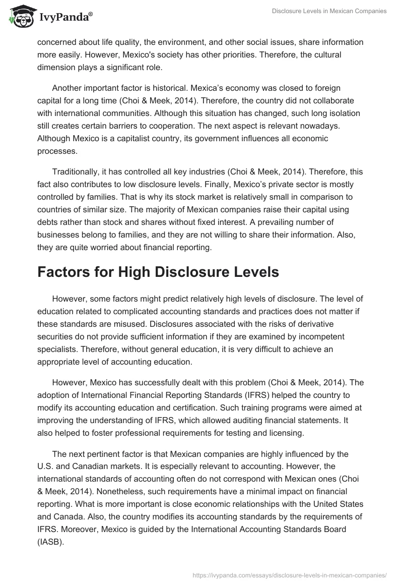 Disclosure Levels in Mexican Companies. Page 2