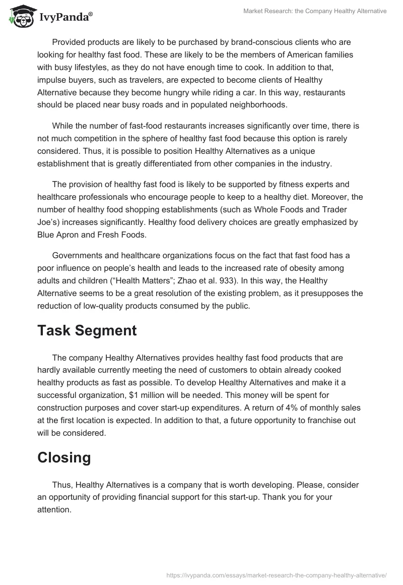 Market Research: the Company "Healthy Alternative". Page 2