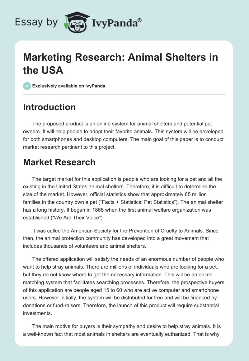 Marketing Research: Animal Shelters in the USA. Page 1