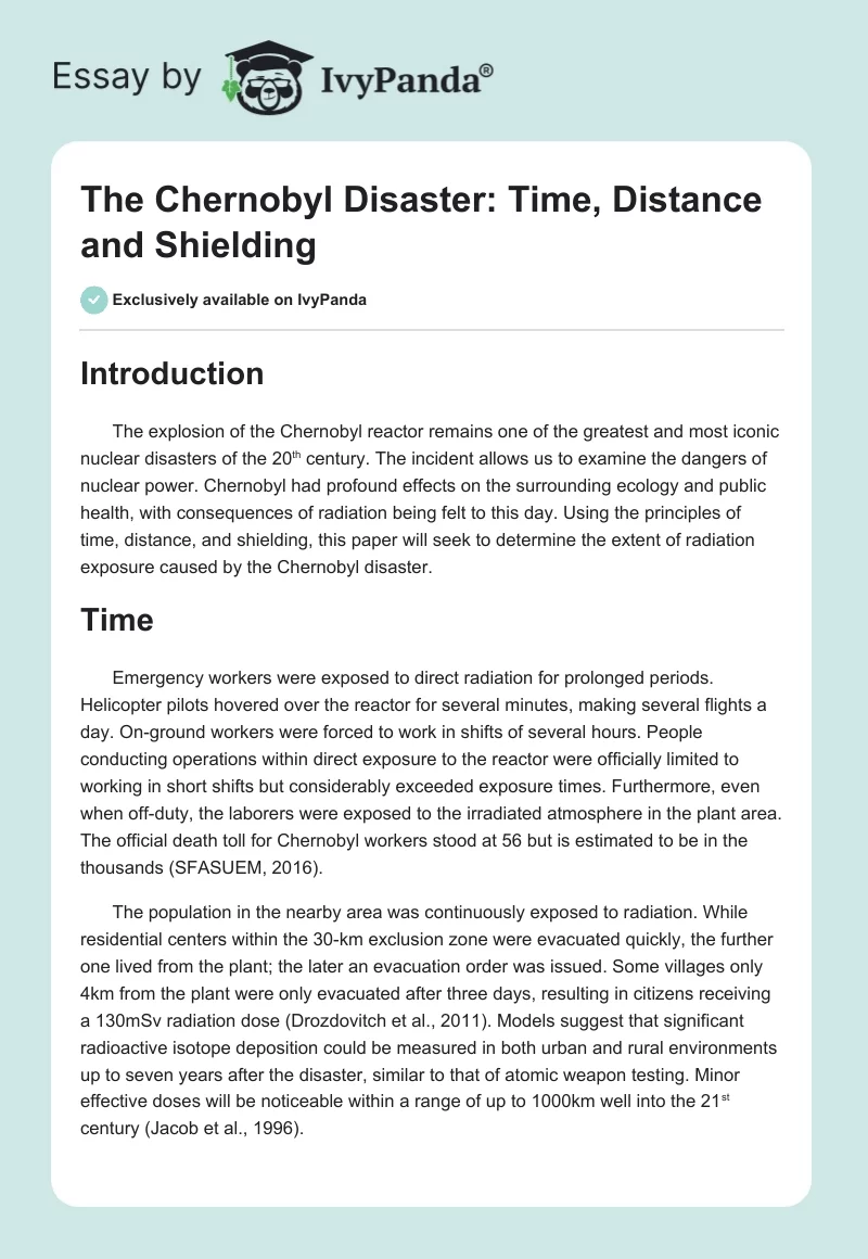 The Chernobyl Disaster: Time, Distance and Shielding. Page 1