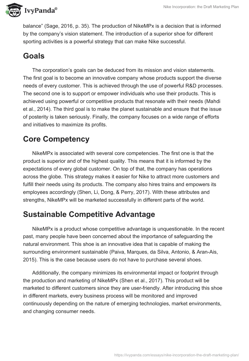 Nike Incorporation: The Draft Marketing Plan. Page 3