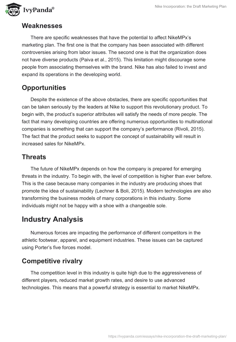 Nike Incorporation: The Draft Marketing Plan. Page 5
