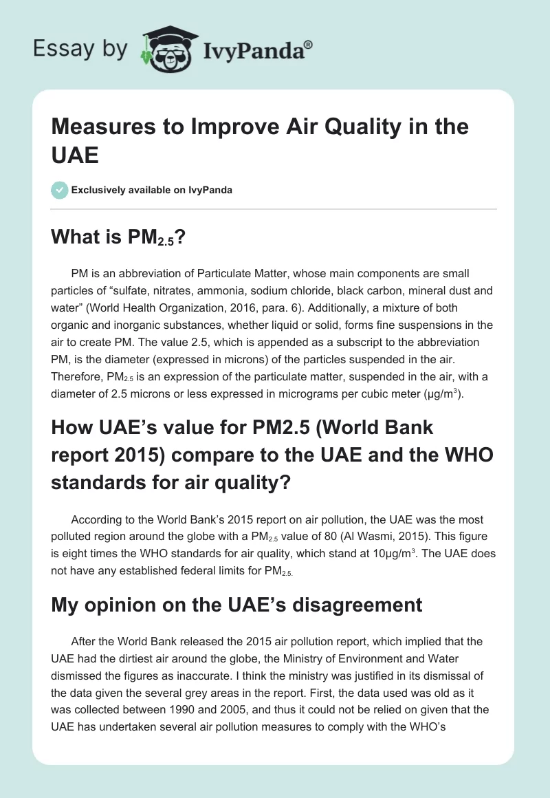 Measures to Improve Air Quality in the UAE. Page 1