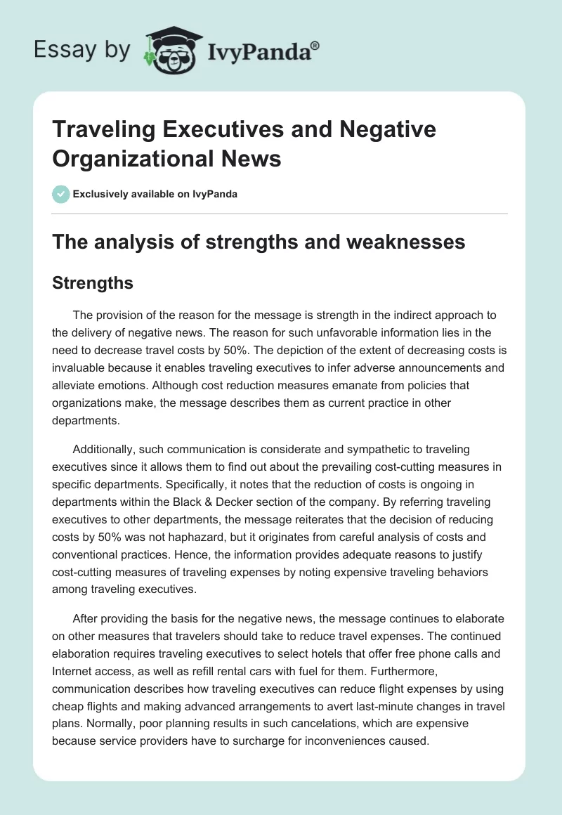 Traveling Executives and Negative Organizational News. Page 1