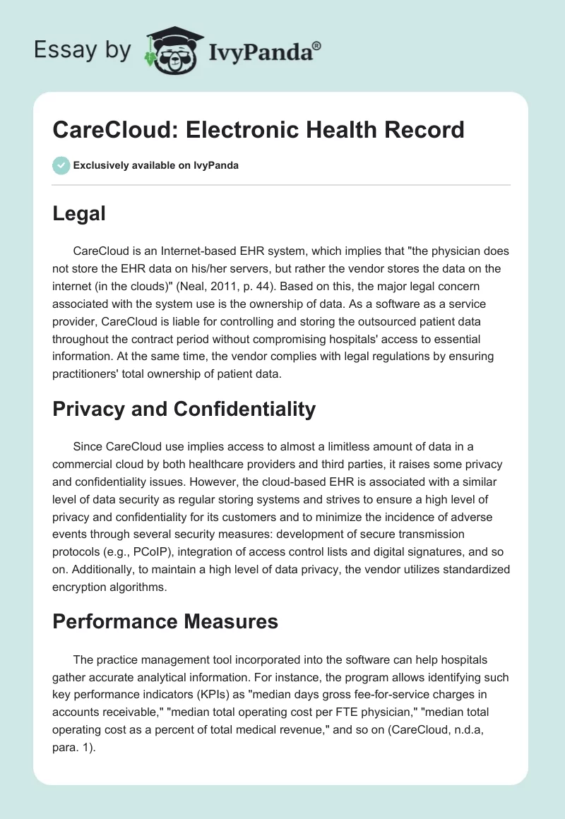CareCloud: Electronic Health Record. Page 1