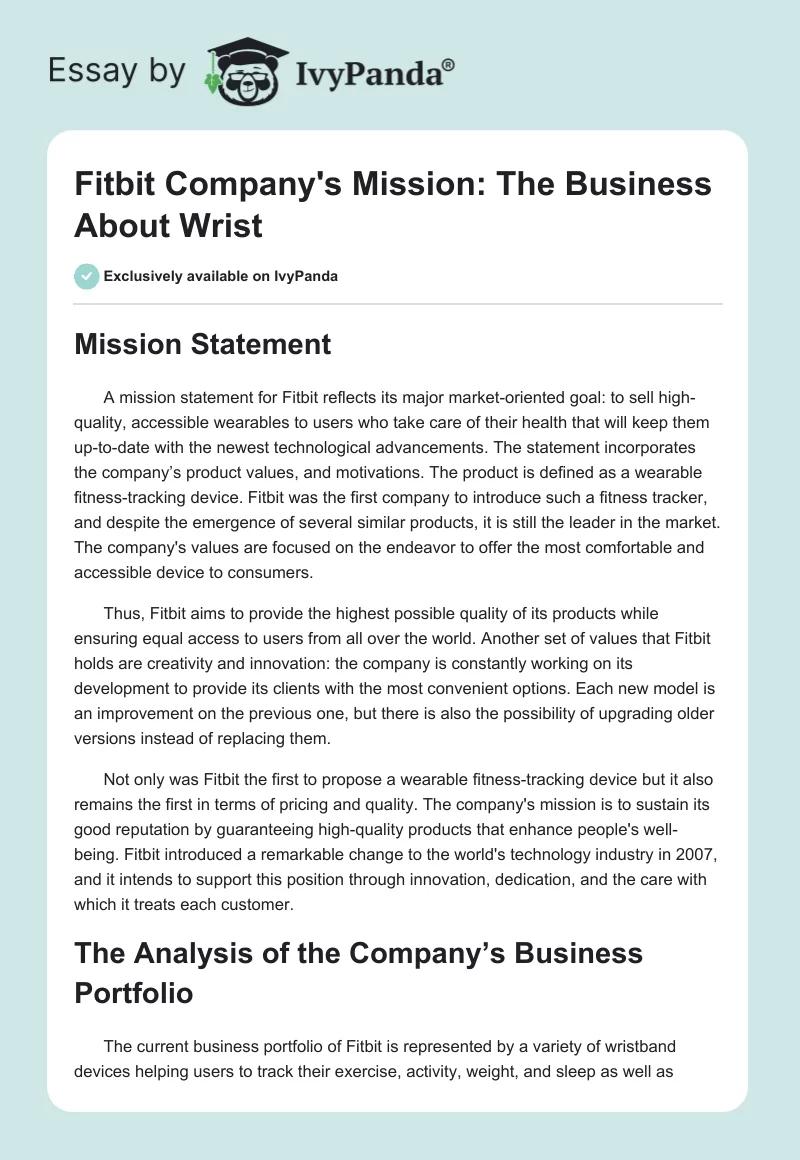 Fitbit Company's Mission: The Business About Wrist. Page 1
