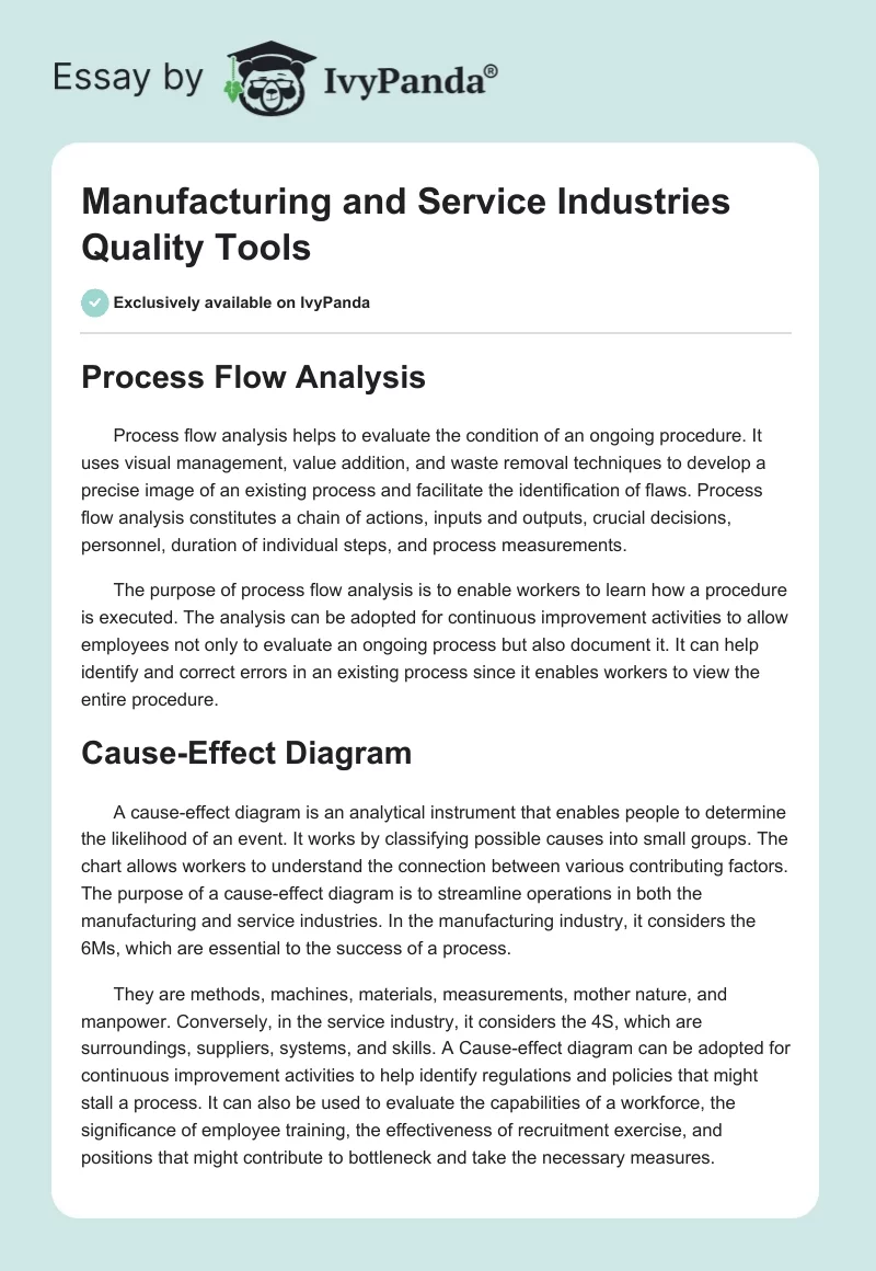 Manufacturing and Service Industries Quality Tools. Page 1