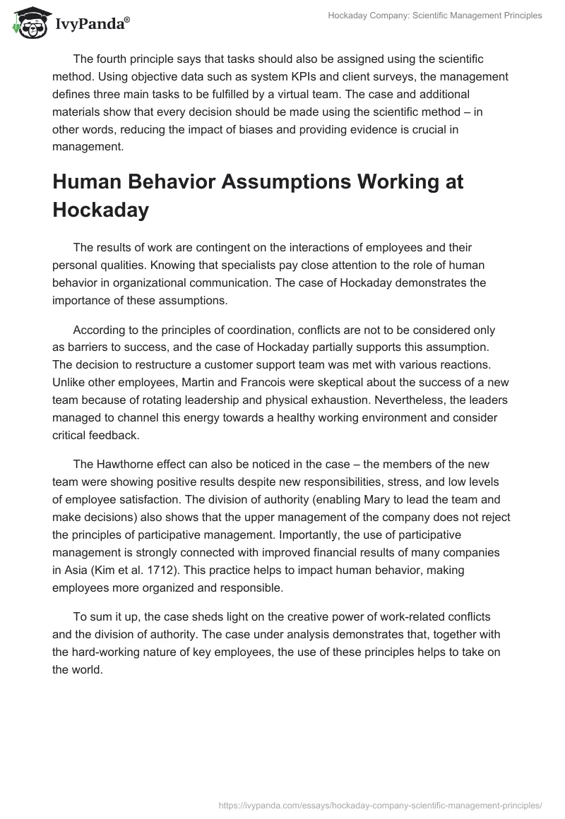 Hockaday Company: Scientific Management Principles. Page 2