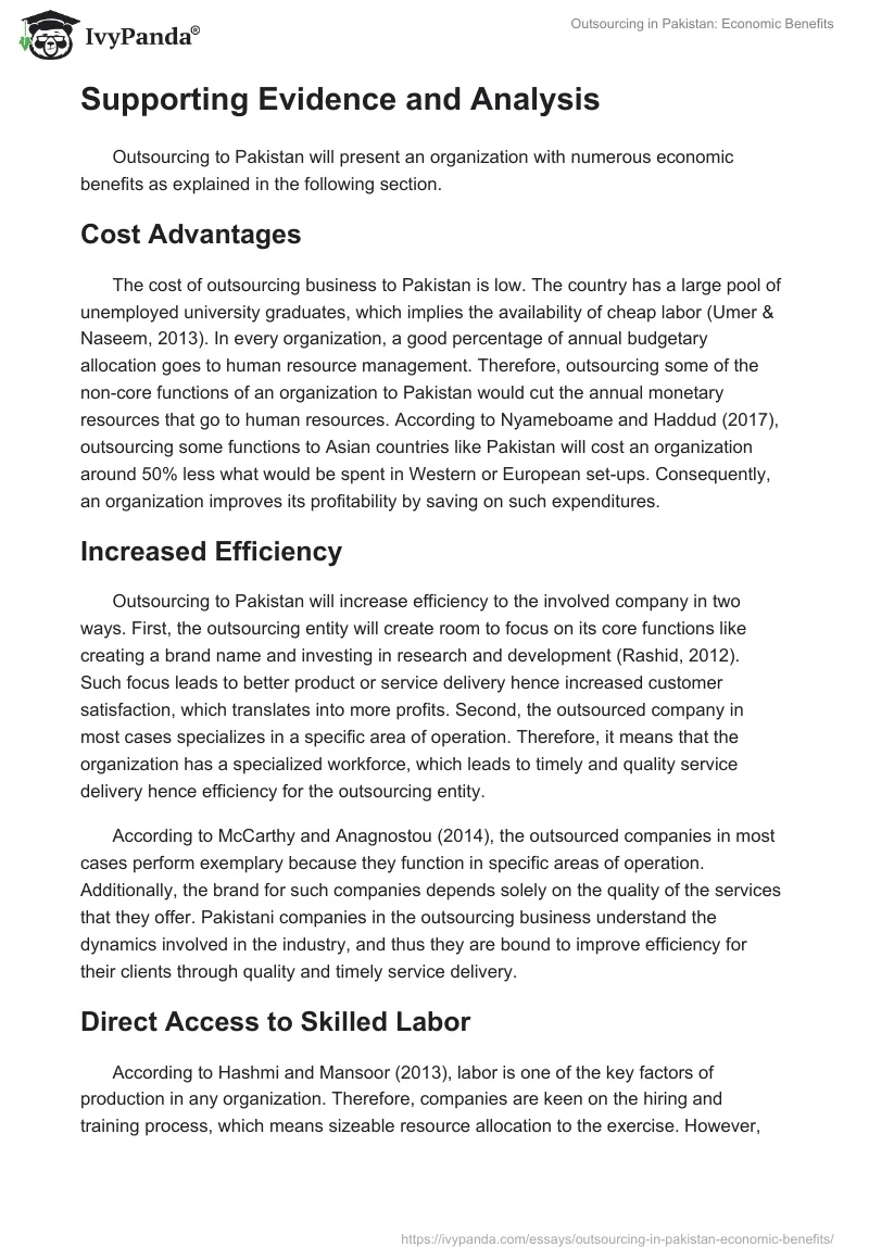 Outsourcing in Pakistan: Economic Benefits. Page 2