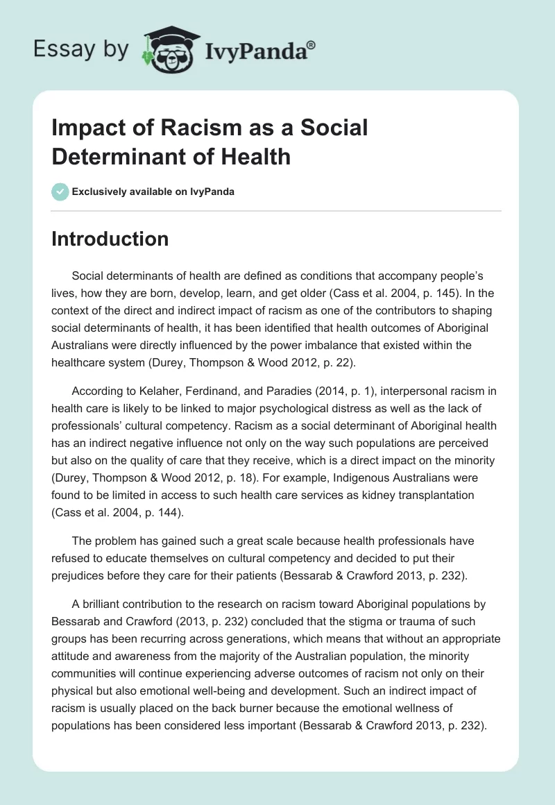 Impact of Racism as a Social Determinant of Health. Page 1