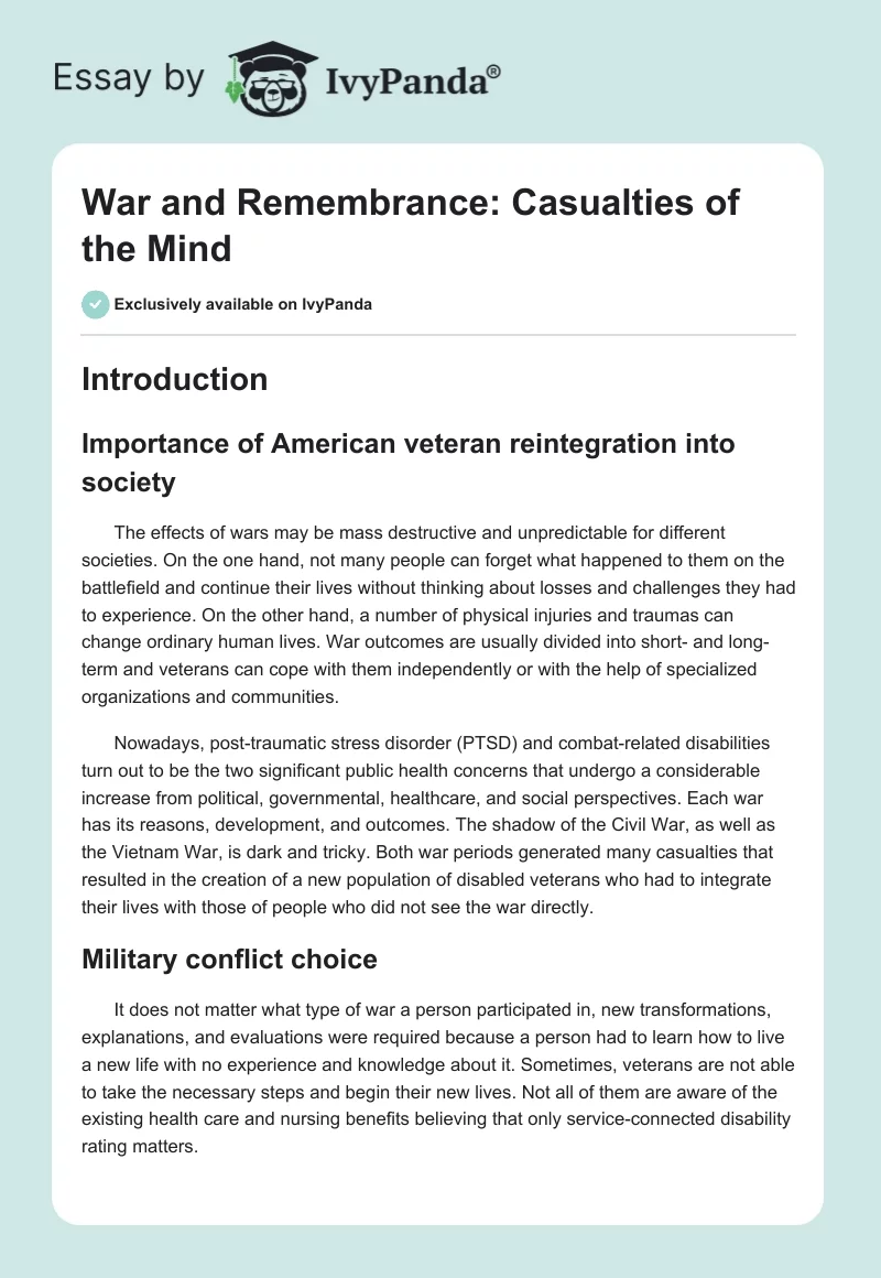 War and Remembrance: Casualties of the Mind. Page 1