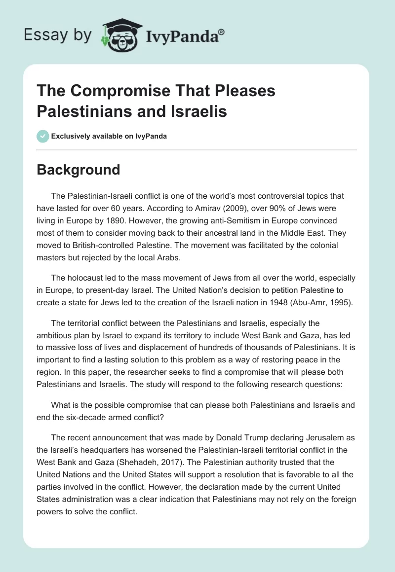 The Compromise That Pleases Palestinians and Israelis. Page 1