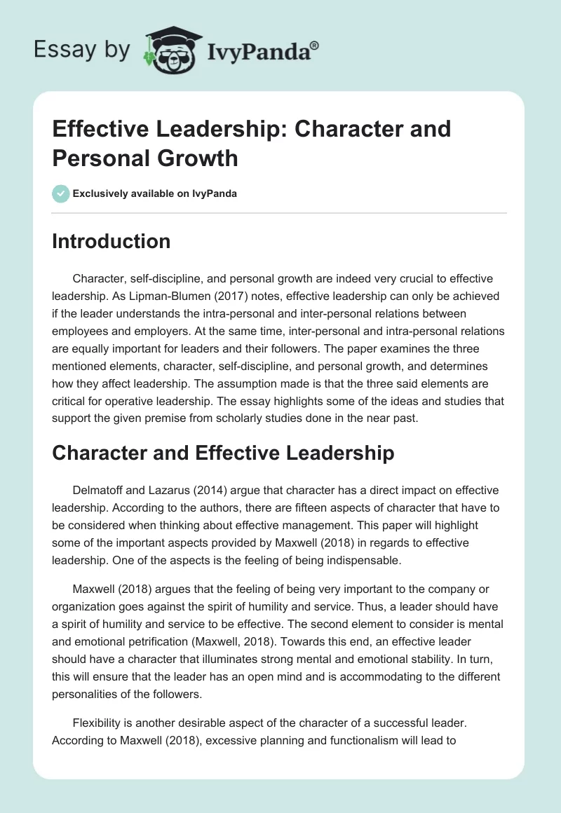 Effective Leadership: Character and Personal Growth. Page 1