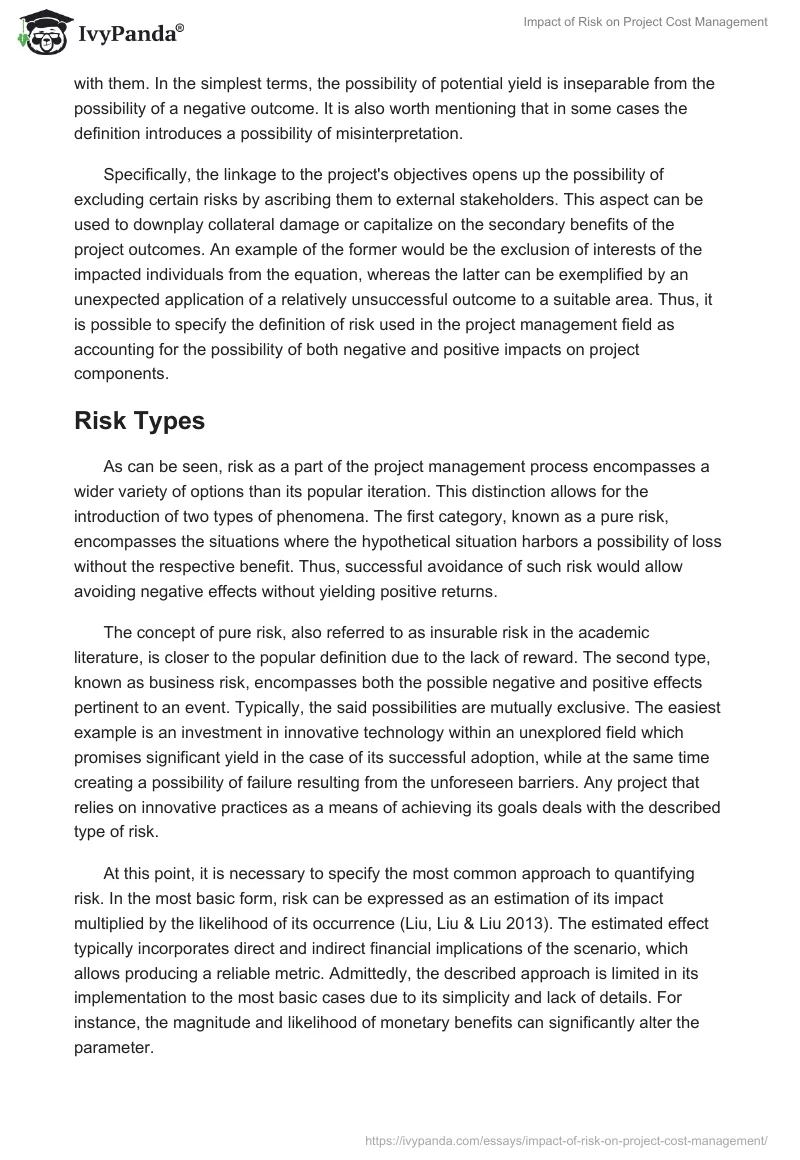 Impact of Risk on Project Cost Management. Page 2