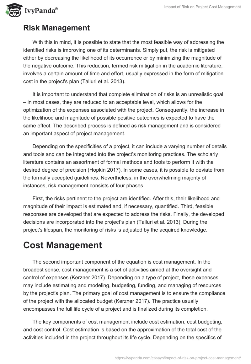 Impact of Risk on Project Cost Management. Page 3