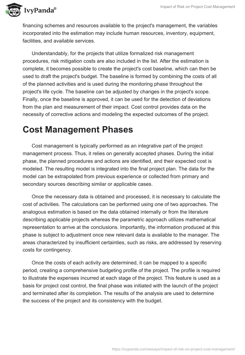 Impact of Risk on Project Cost Management. Page 4