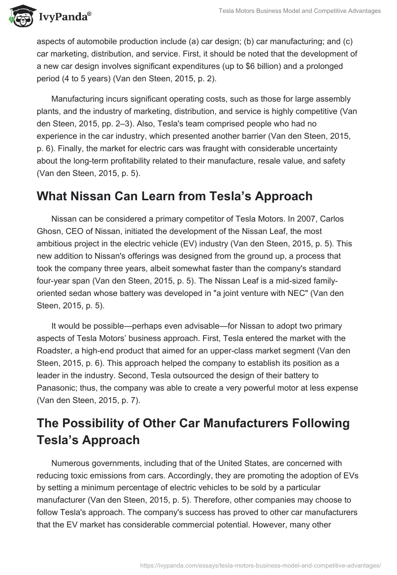 Tesla Motors Business Model and Competitive Advantages. Page 2