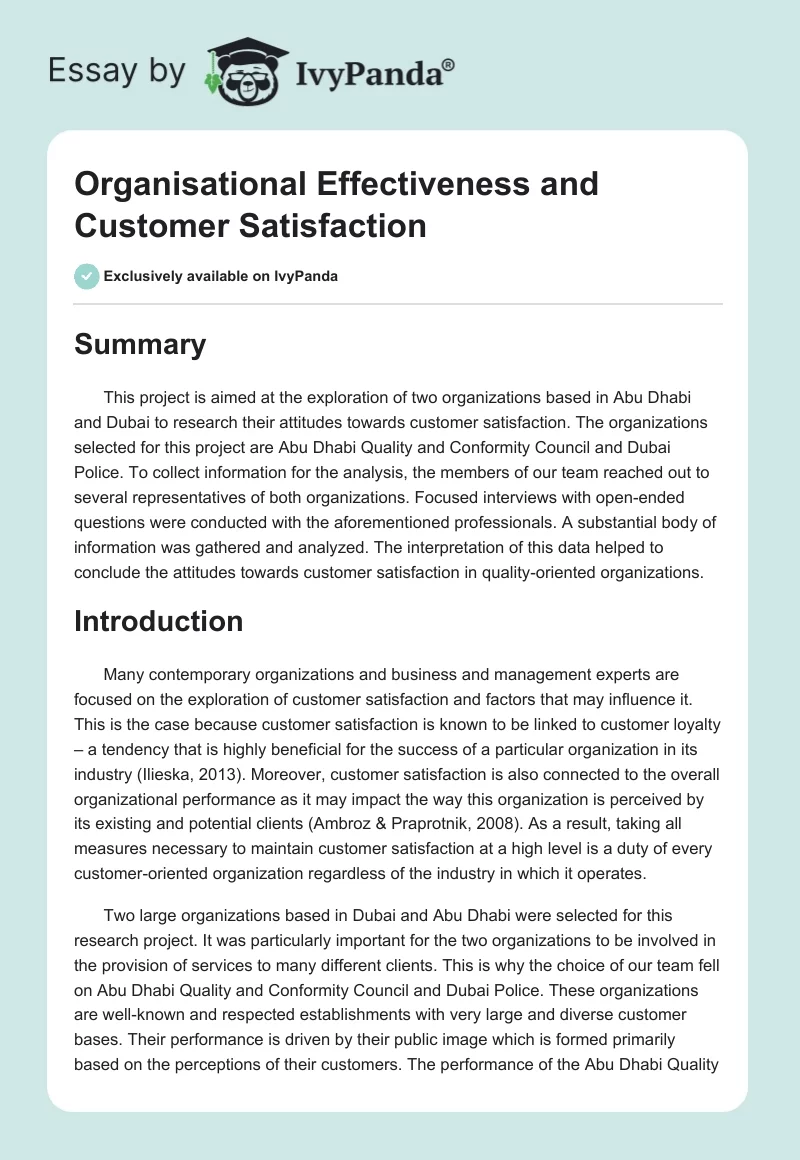 Organisational Effectiveness and Customer Satisfaction. Page 1