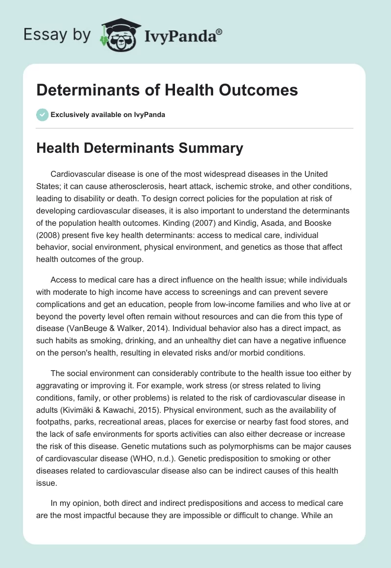 Determinants of Health Outcomes. Page 1