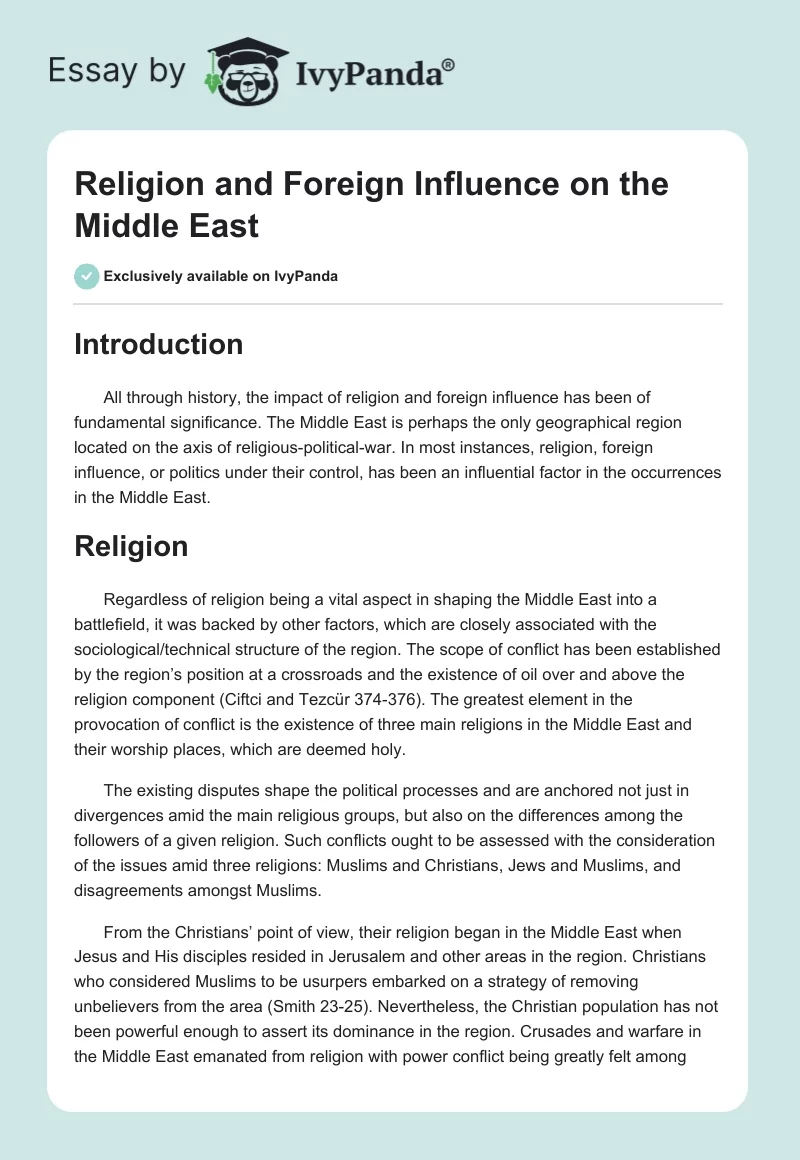 Religion and Foreign Influence on the Middle East. Page 1